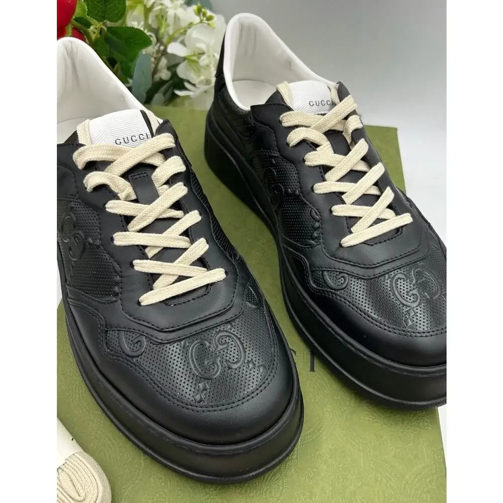 Men's Gucci GG embossed Leather sneakers size 9.5 fits 10 US made in Italy - Picture 3 of 12